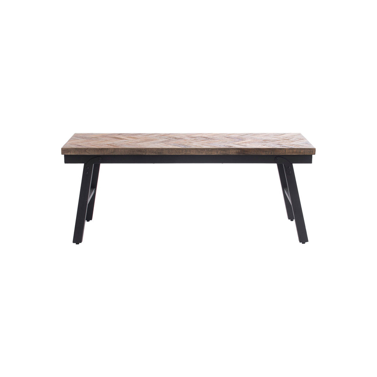 Banc en teck naturel chevrons et fer noir 110x40x45cm Herringbone - Bazar Bizar