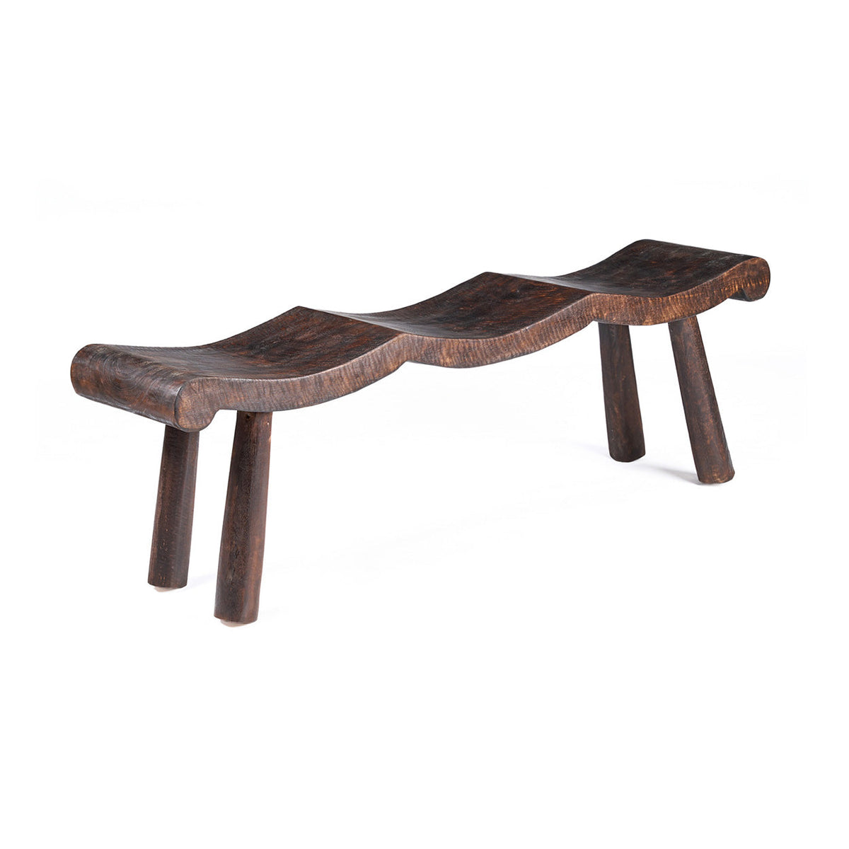 Banc en bois de manguier massif marron foncé 155x35x50cm Lombok Wave - Bazar Bizar