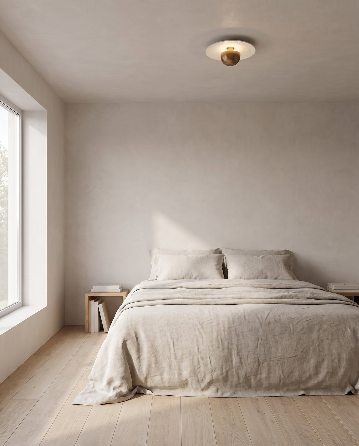 Ceiling Light in Patinated Brass and White Gesso 36x15cm Noah - Troy Lighting en situation