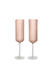 2 Ripple Pink Recycled Blown Glass Champagne Flutes - Ferm Living