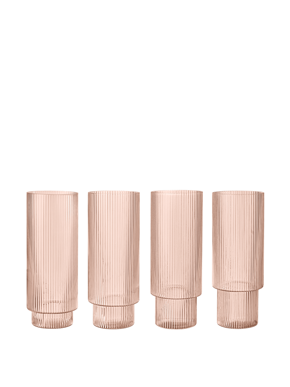 4 Verres hauts en verre soufflé recyclé rose 6 x 14 cm Ripple - Ferm Living