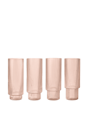4 Verres hauts en verre soufflé recyclé rose 6 x 14 cm Ripple - Ferm Living