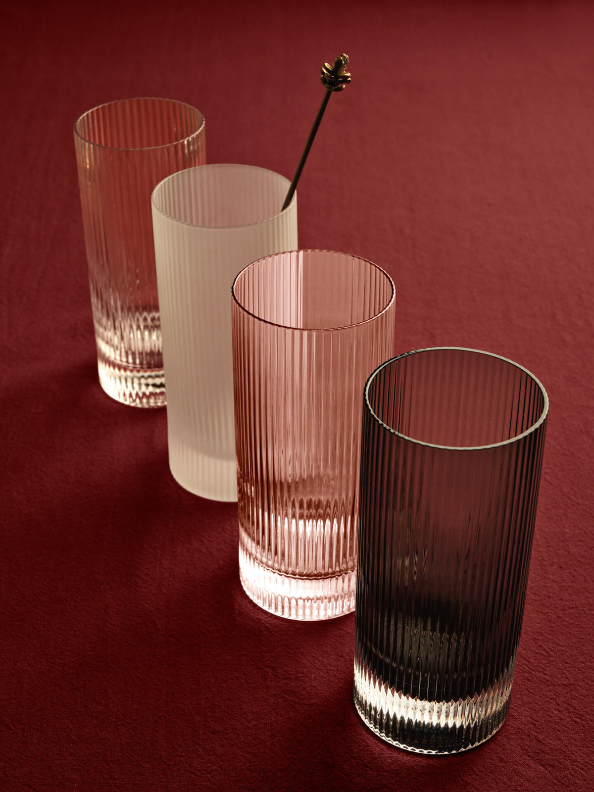 2 Verres hauts en verre soufflé recyclé rose 7 x 16 cm Ripple - Ferm Living