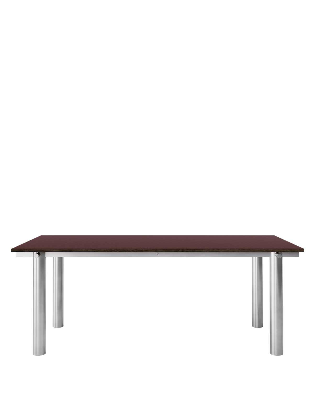 Table à manger rectangulaire en acier inoxydable brossé et lino bordeaux 200 x 90 cm Atura - Ferm Living
