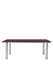 Table à manger rectangulaire en acier inoxydable brossé et lino bordeaux 200 x 90 cm Atura - Ferm Living