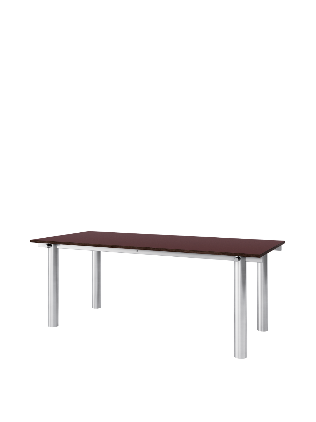 Table à manger rectangulaire en acier inoxydable brossé et lino bordeaux 200 x 90 cm Atura - Ferm Living