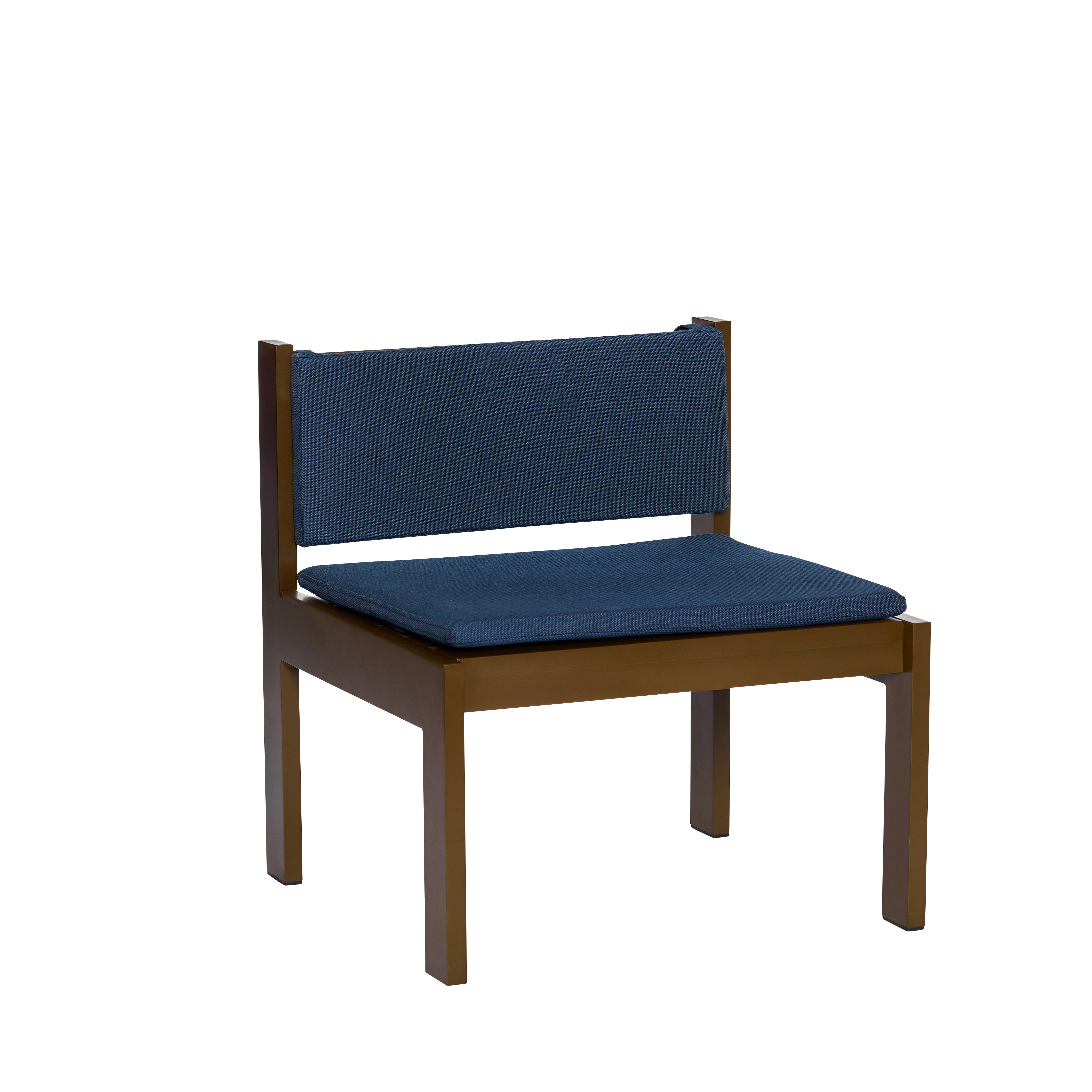 Garden armchair in brown steel with dark blue cushions Haus - Hübsch