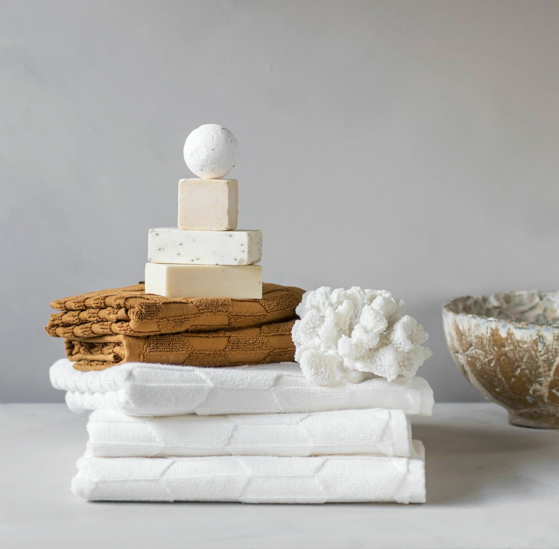 2 Serviettes de toilette curry 35 x 55 cm Geo - Mette Ditmer — 180838.jpg