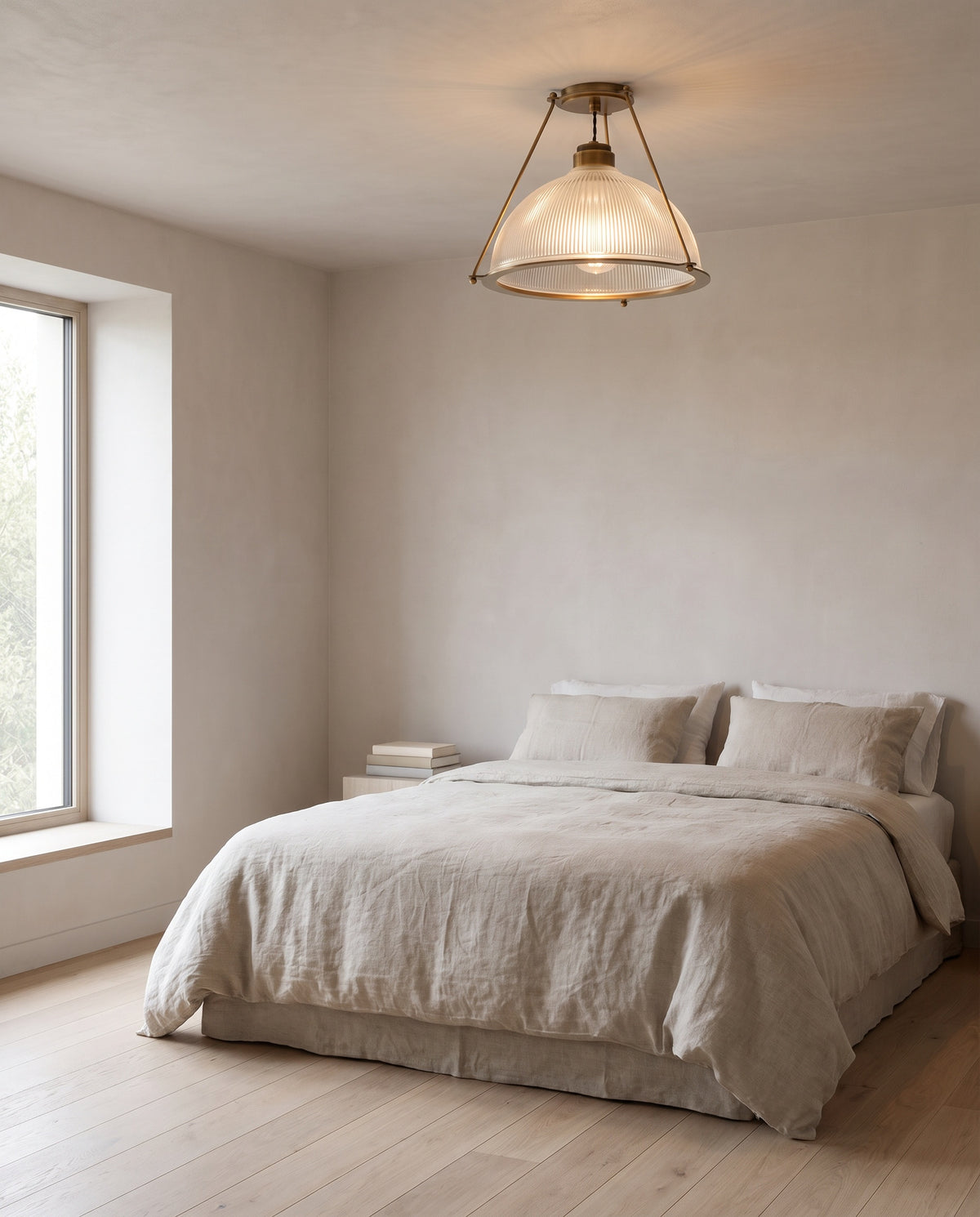 Semi-flush glass ceiling light with patinated brass 45x33cm Glint - Troy Lighting en situation