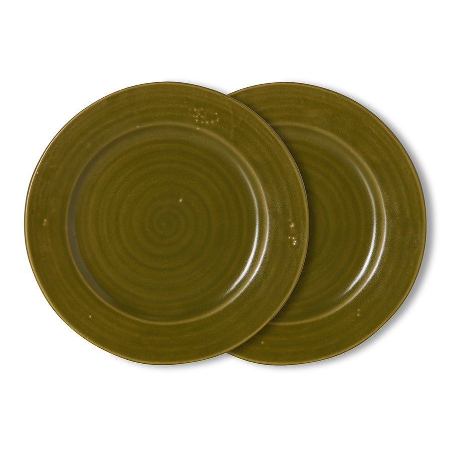 2 assiettes plates en grès vert 26,5x2,5cm Farmhouse Ceramics - HKliving - The Cool Republic