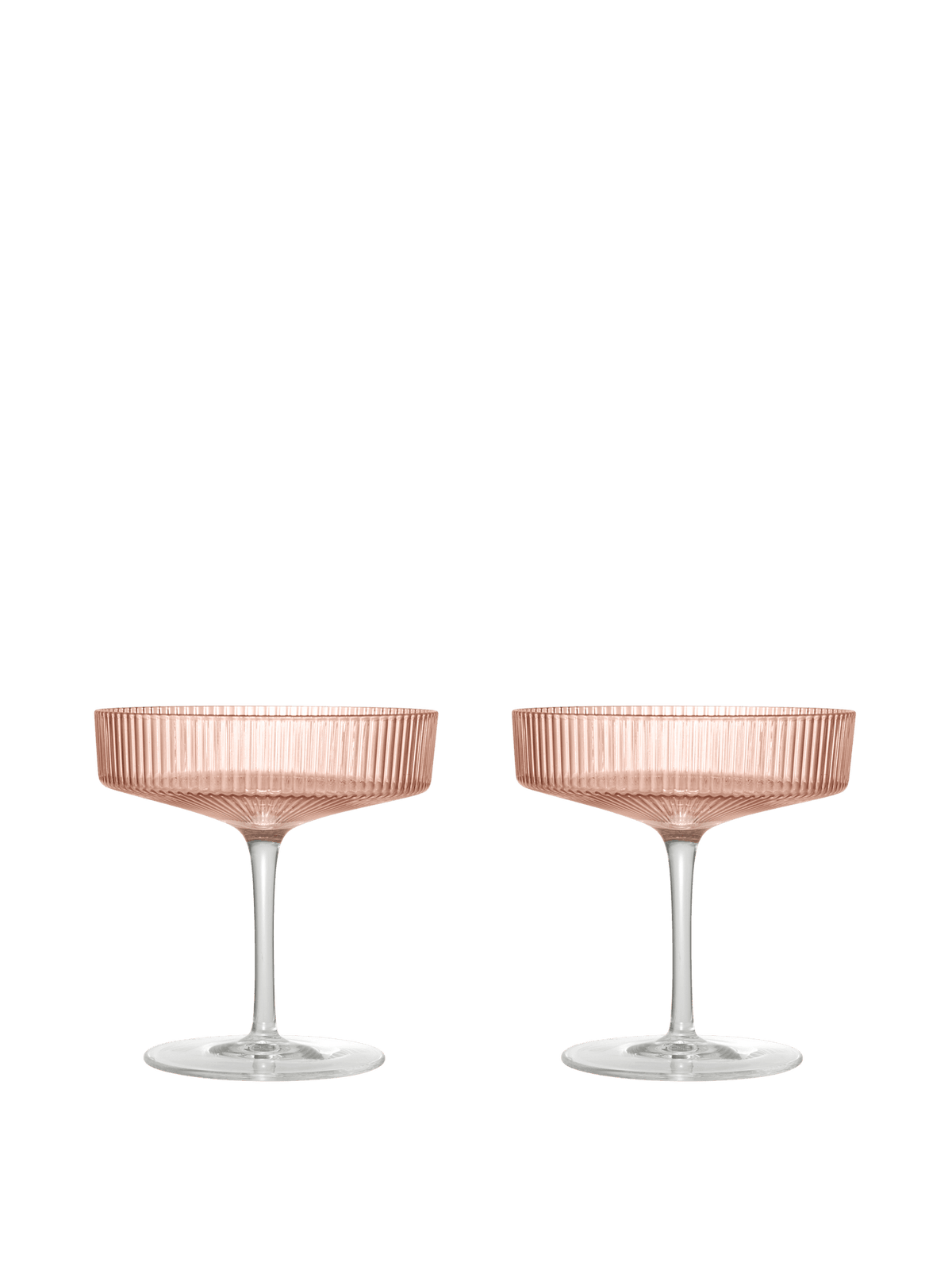 2 Champagne Glasses in Recycled Blown Glass Pink Ripple - Ferm Living - The Cool Republic