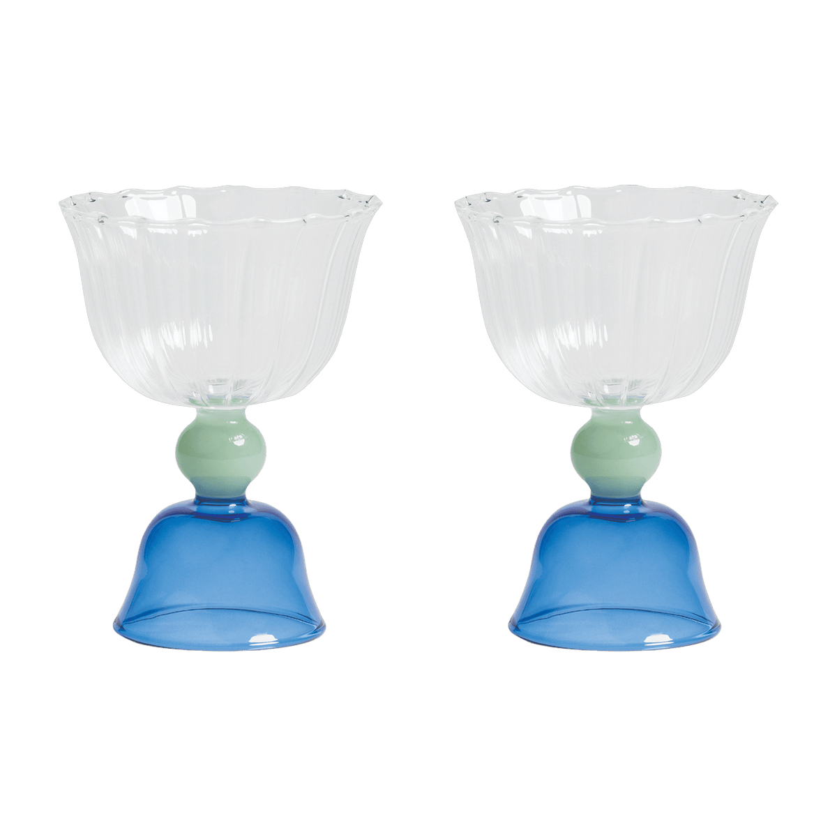 2 Coupes en verre bleu Tulip - &Klevering - The Cool Republic