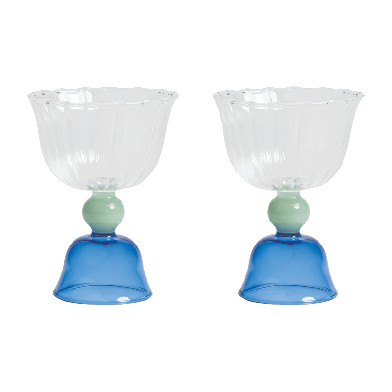 2 Coupes en verre bleu Tulip - &Klevering - The Cool Republic