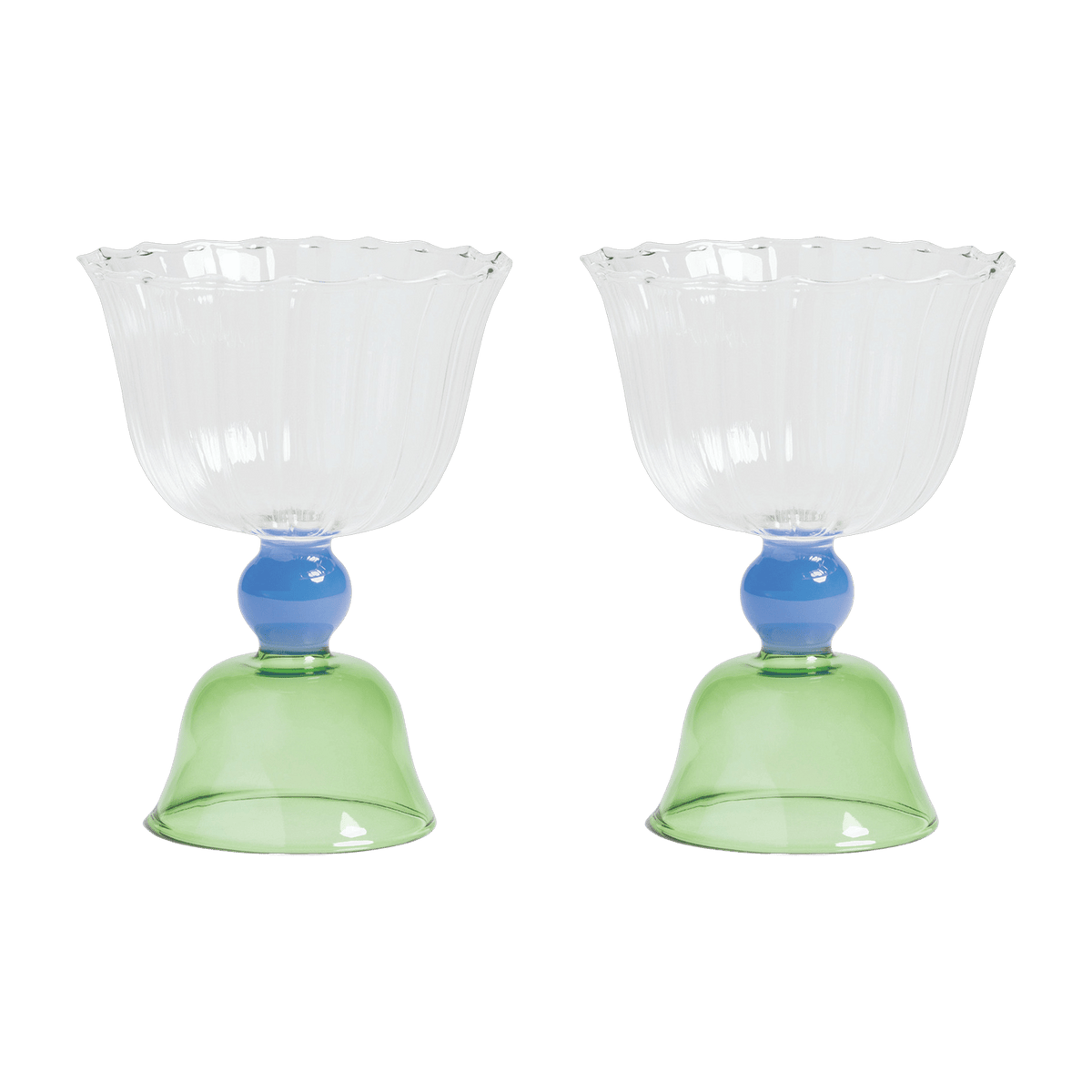 2 Coupes en verre vert Tulip - &Klevering - The Cool Republic