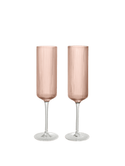 2 Ripple Pink Recycled Blown Glass Champagne Flutes - Ferm Living - The Cool Republic