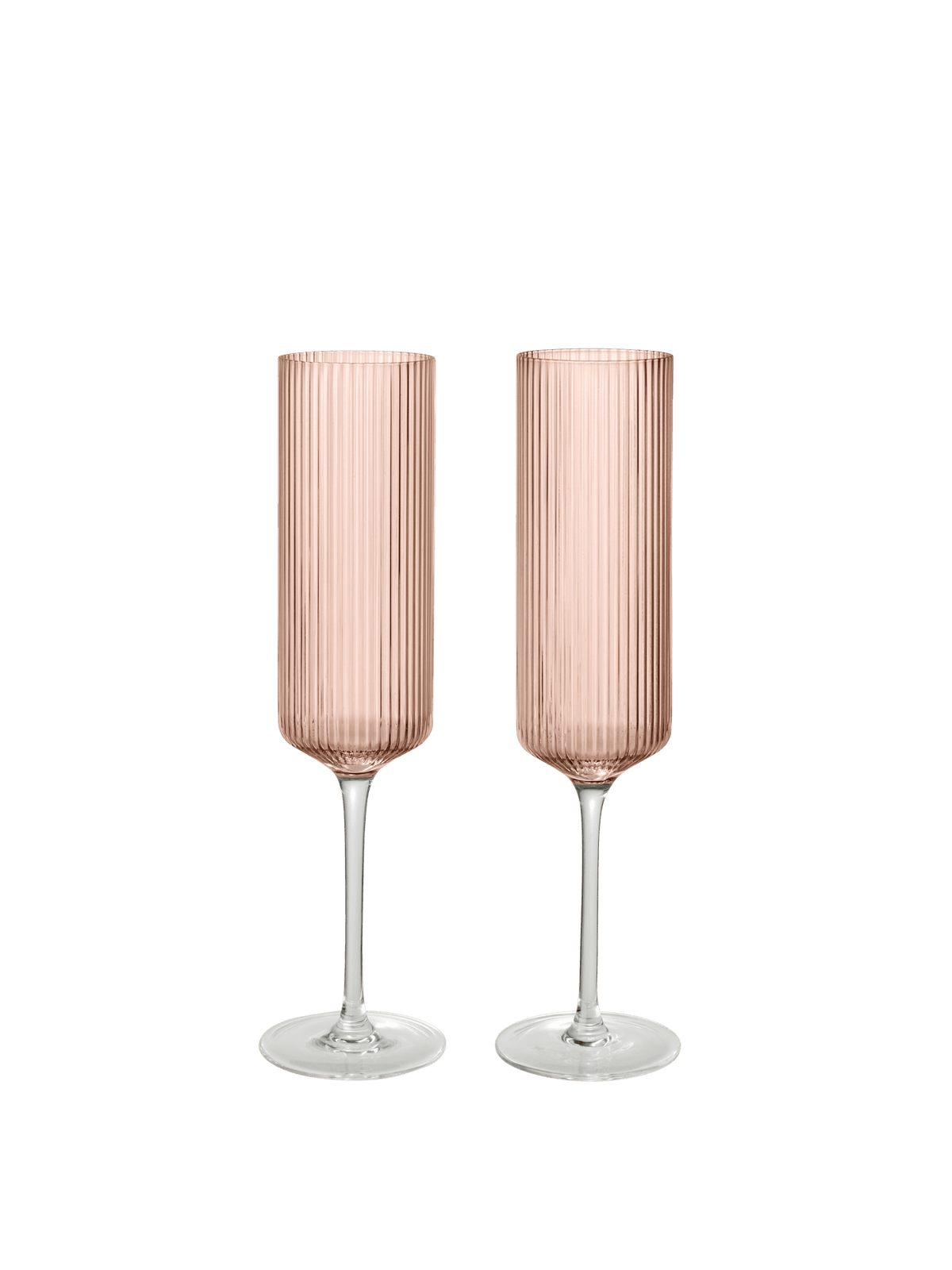 2 Ripple Pink Recycled Blown Glass Champagne Flutes - Ferm Living - The Cool Republic