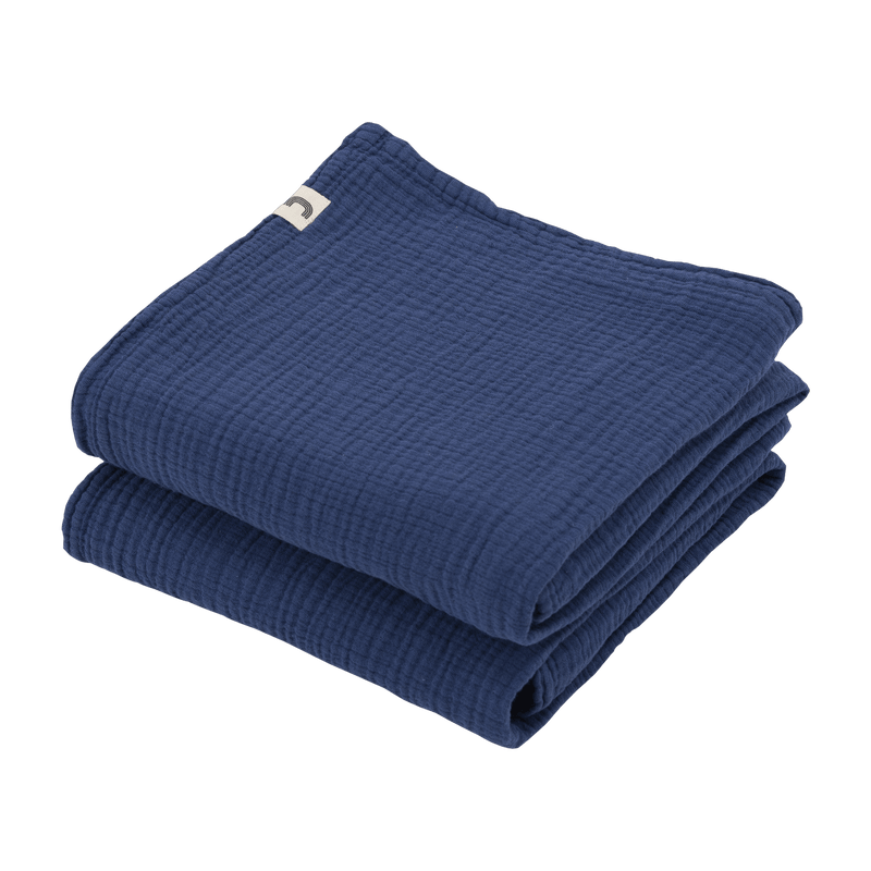 2 Langes en gaze de coton 60 x 60 cm bleu marine Les Petits - The Cool Republic - The Cool Republic