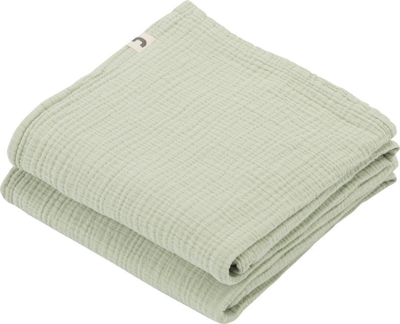 2 Langes en gaze de coton 60 x 60 cm vert amande Les Petits - The Cool Republic - The Cool Republic