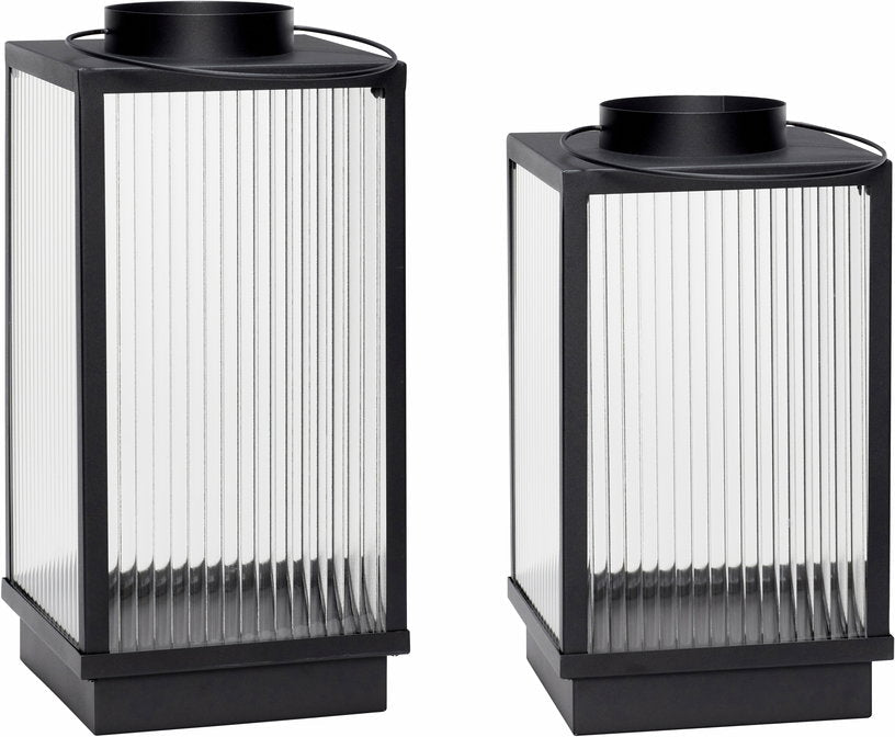 2 lanternes en verre strié et métal noir - Hübsch - The Cool Republic