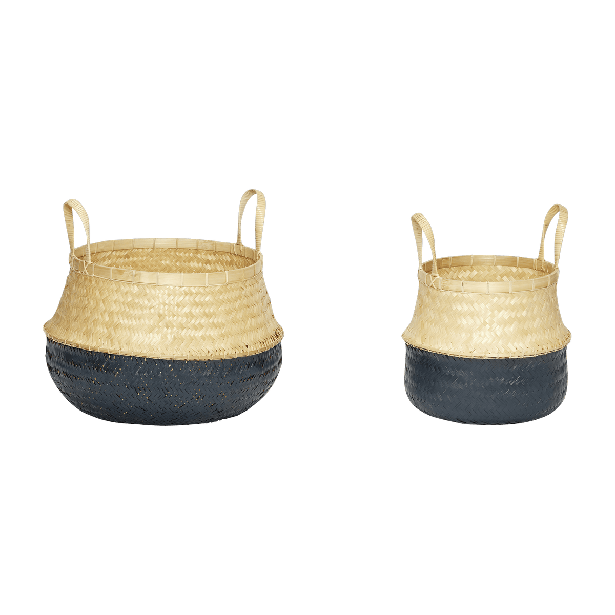 Basket W/Grey Bottom Bamboo Grey/Nature S/2 - Hübsch - The Cool Republic