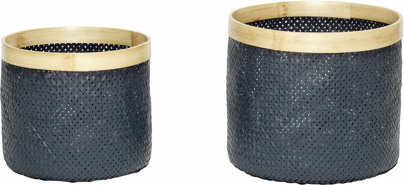 2 Paniers en bambou gris avec bords naturels - Hübsch - The Cool Republic