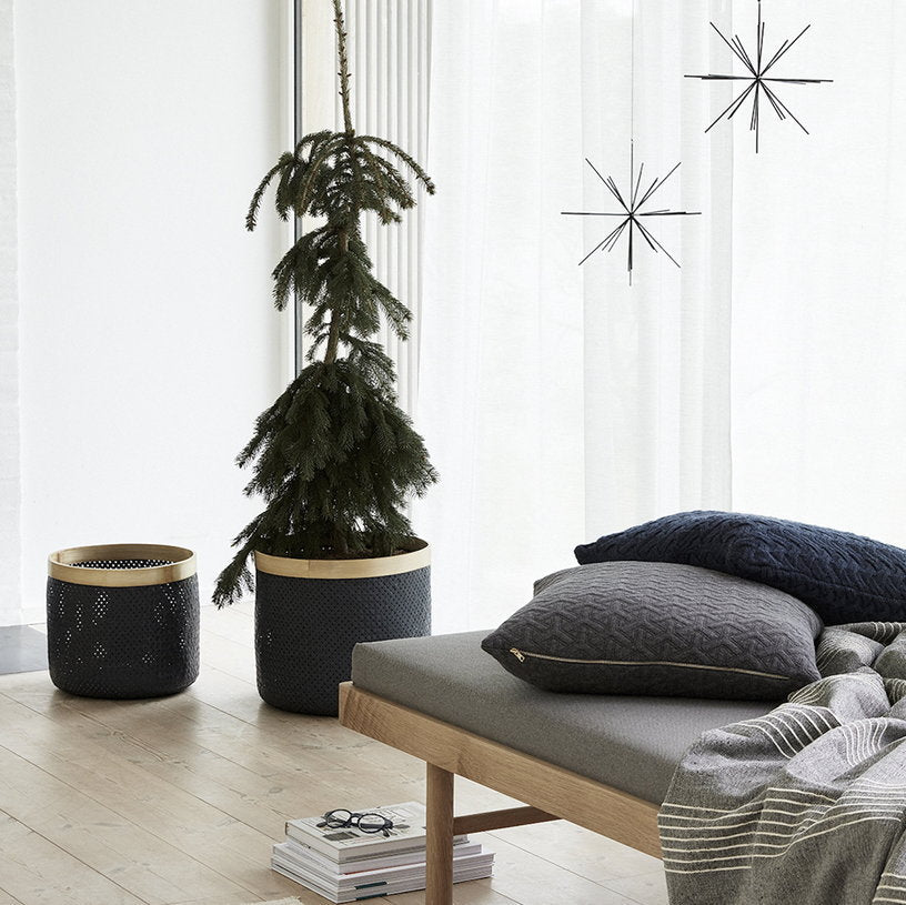 2 Paniers en bambou gris avec bords naturels - Hübsch - The Cool Republic