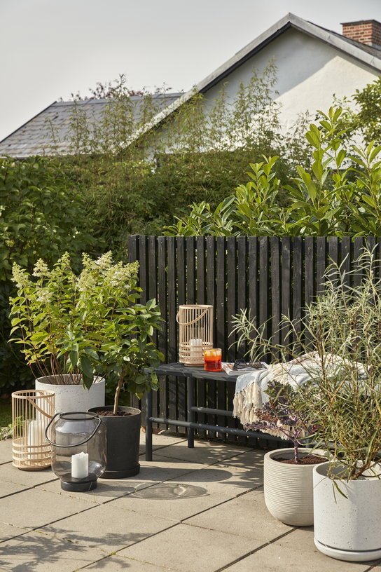2 pots allongés avec soucoupe en pierre grise - Hübsch - The Cool Republic