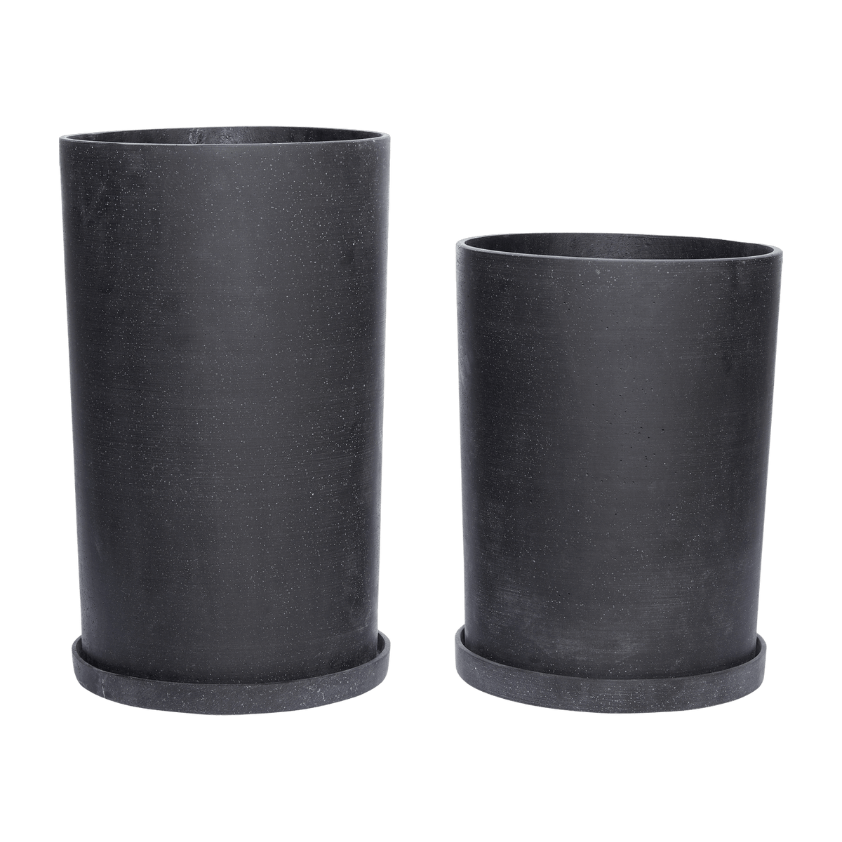 2 pots allongés avec soucoupe en pierre noire - Hübsch - The Cool Republic