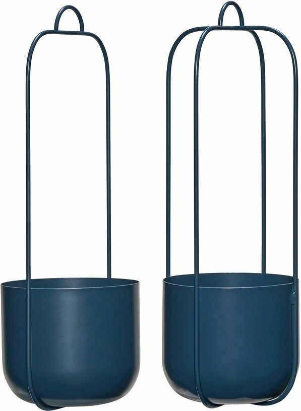 2 Pots suspendus ronds en fer bleu pétrole 16x44 cm Lotus - Hübsch - The Cool Republic