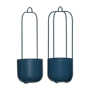 2 Pots suspendus ronds en fer bleu pétrole 16x44 cm Lotus - Hübsch - The Cool Republic