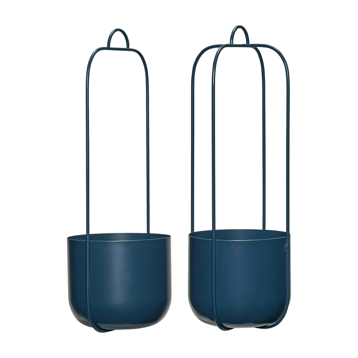 2 Pots suspendus ronds en fer bleu pétrole 16x44 cm Lotus - Hübsch - The Cool Republic