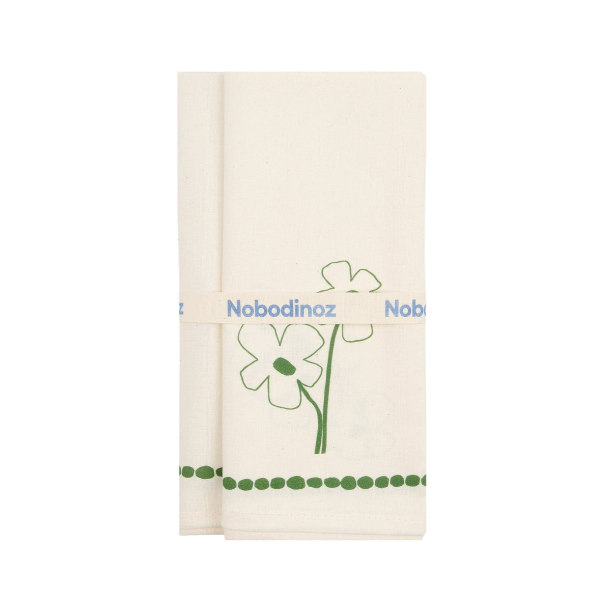 2 serviettes de table en popeline de coton bio à fleurs vert 45 x 45 cm - Nobodinoz - The Cool Republic