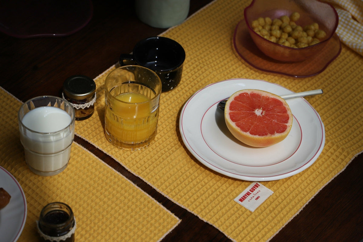 2 mustard embossed placemats - Maryne Guyot Créations - The Cool Republic