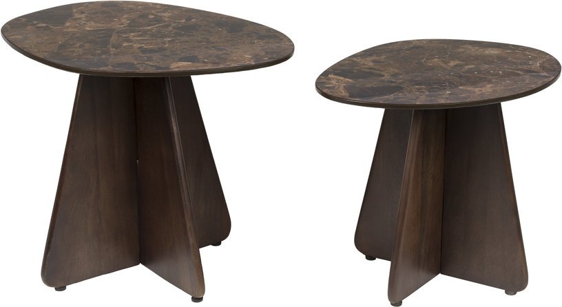 2 Tables d'appoint en bois de manguier et céramique marron Oréa - The Cool Republic - The Cool Republic