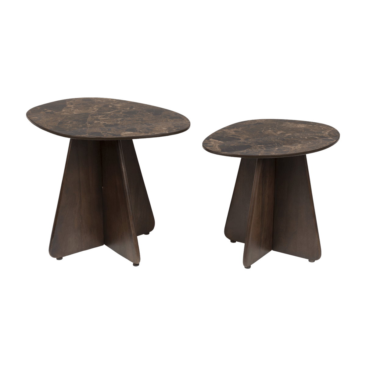 2 Tables d'appoint en bois de manguier et céramique marron Oréa - The Cool Republic - The Cool Republic