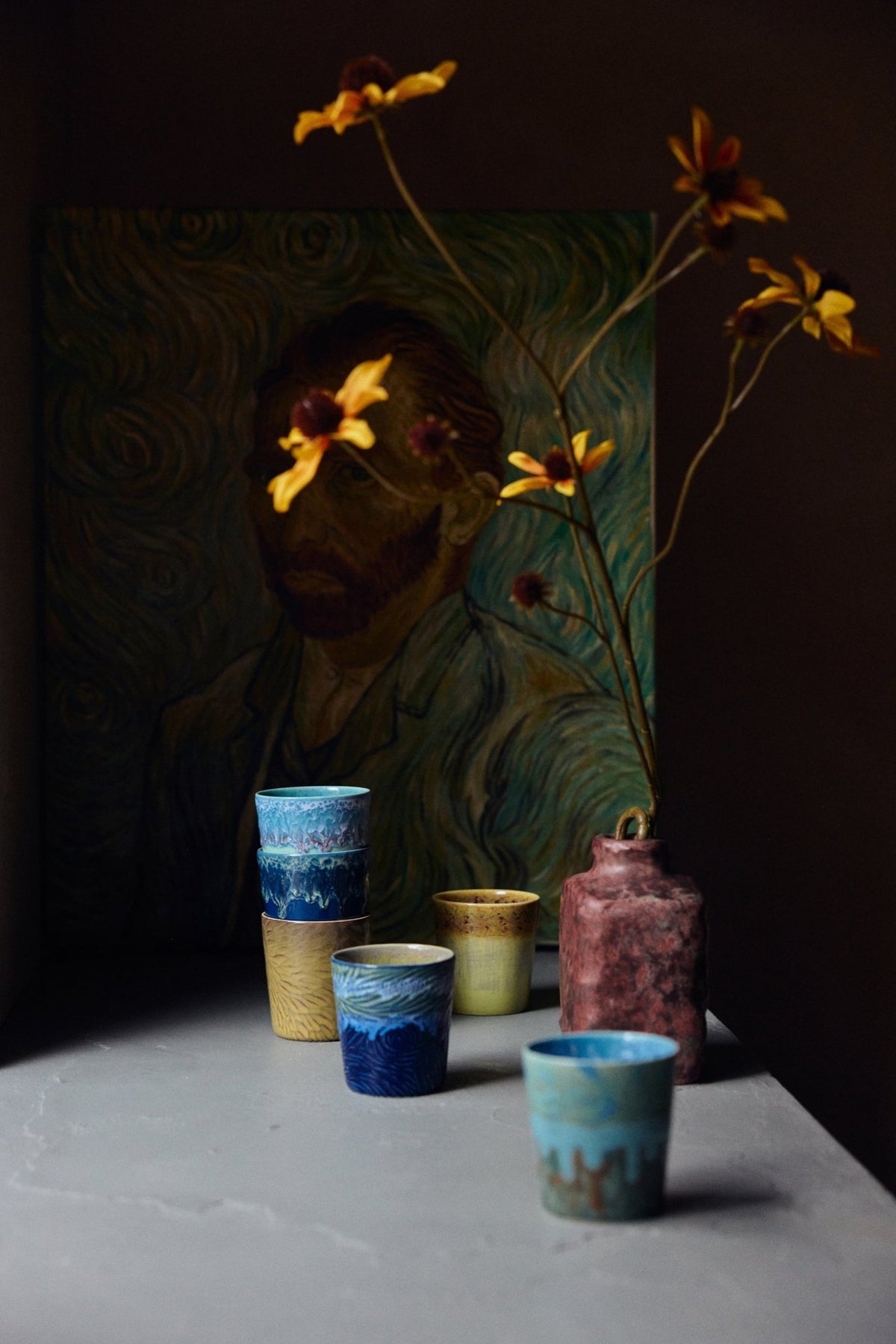 2 Tasses à café en grès bleu foncé Van Gogh 7,5x8cm 230ml Vaisselle 70s - HKLiving - The Cool Republic