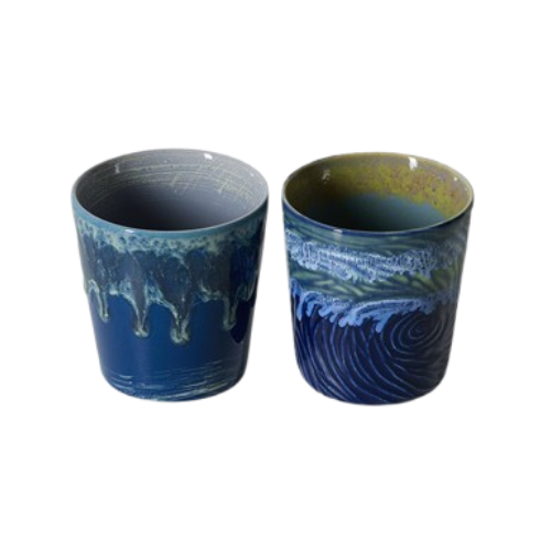 2 Tasses à café en grès bleu foncé Van Gogh 7,5x8cm 230ml Vaisselle 70s - HKLiving