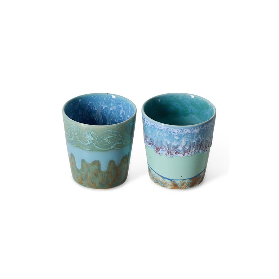 2 Tasses à café en grès bleu Van Gogh 7,5x8cm 230ml Vaisselle 70s - HKLiving - The Cool Republic