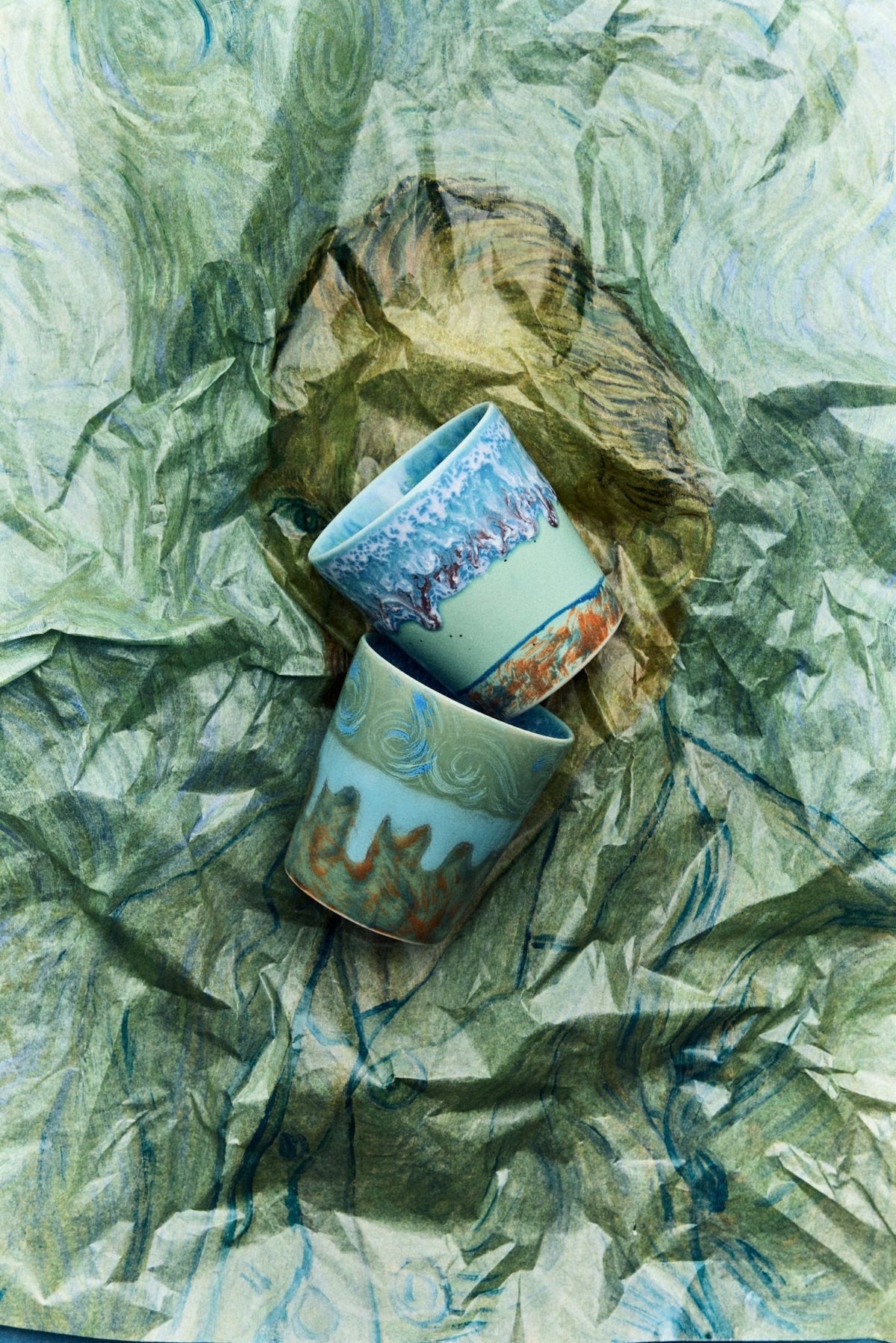 2 Tasses à café en grès bleu Van Gogh 7,5x8cm 230ml Vaisselle 70s - HKLiving - The Cool Republic