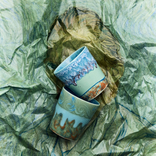 2 Tasses à café en grès bleu Van Gogh 7,5x8cm 230ml Vaisselle 70s - HKLiving - The Cool Republic