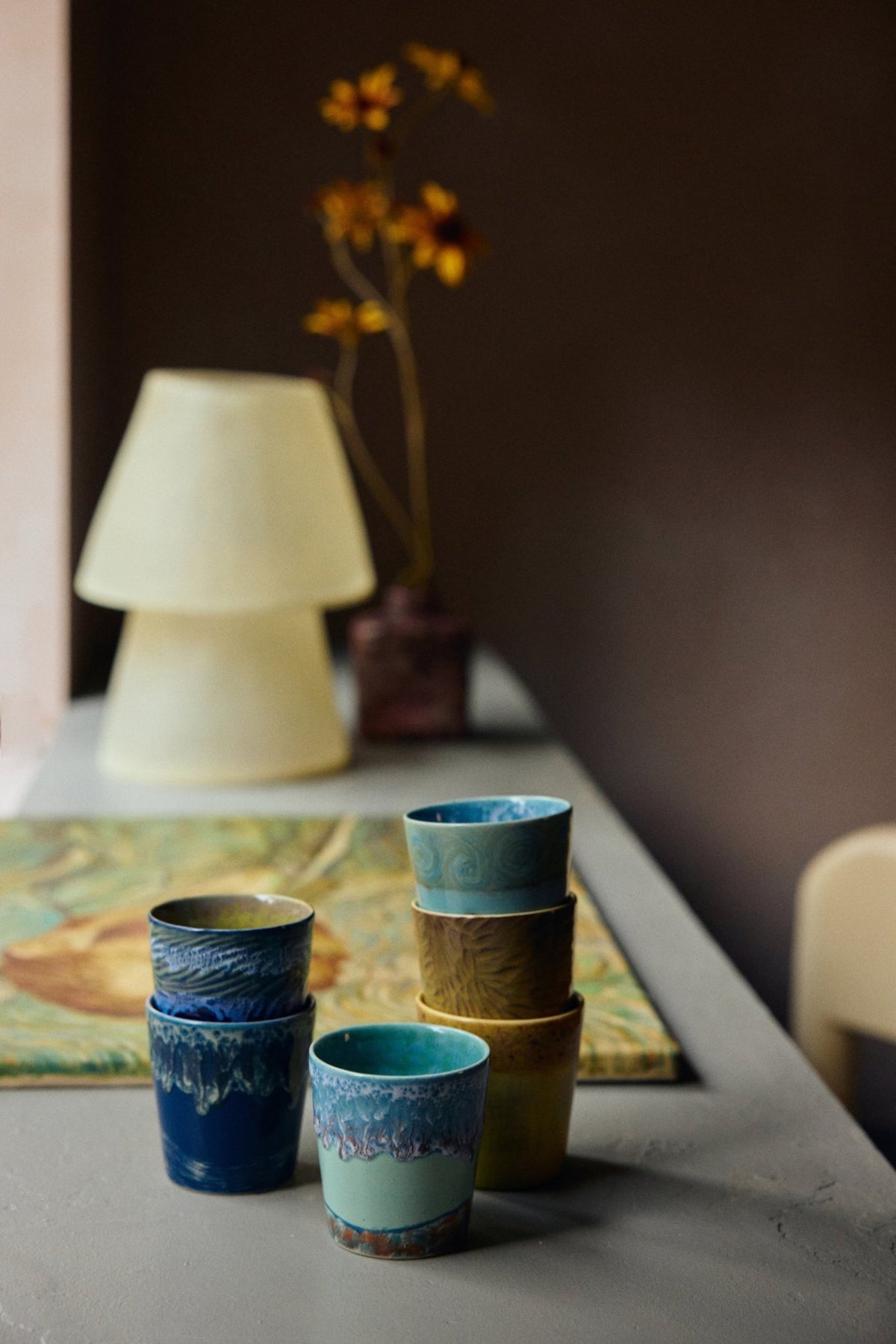 2 Tasses à café en grès bleu Van Gogh 7,5x8cm 230ml Vaisselle 70s - HKLiving - The Cool Republic