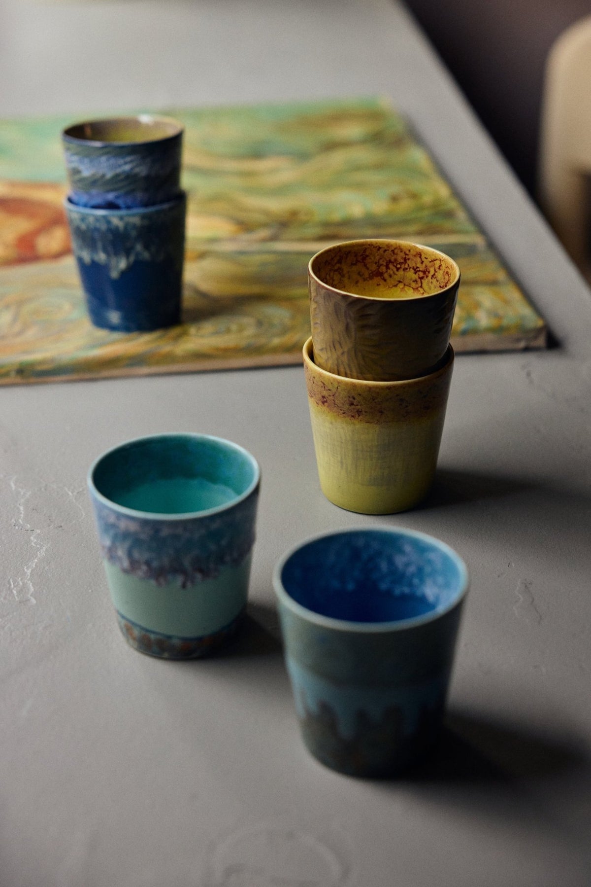 2 Tasses à café en grès jaune Van Gogh 7,5x8cm 230ml Vaisselle 70s - HKliving - The Cool Republic