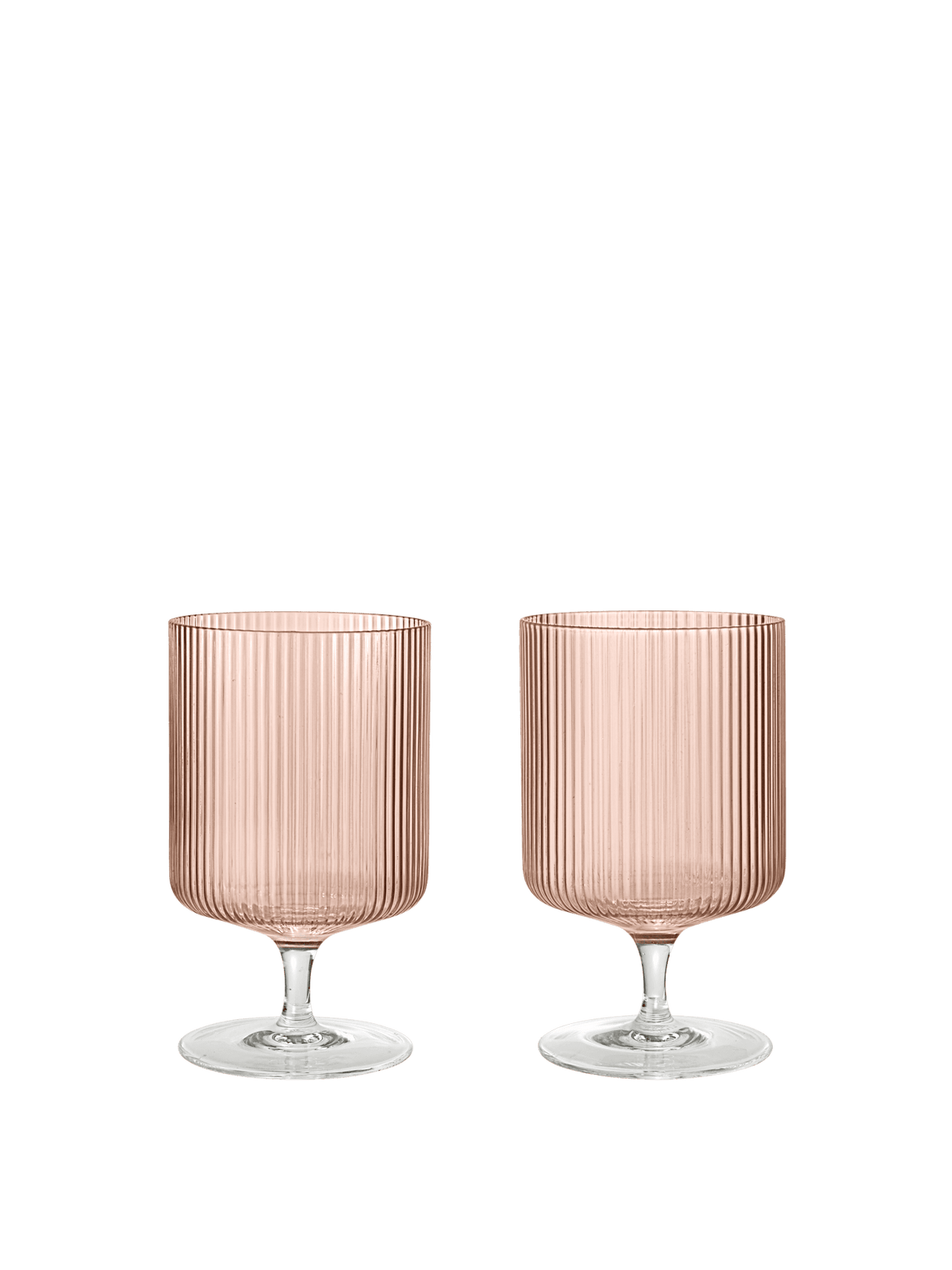 2 Verres à vin en verre soufflé recyclé transparent rose 7,5 x 12,5 cm Ripple - Ferm Living - The Cool Republic
