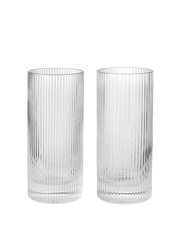 2 Verres hauts en verre soufflé recyclé transparent 7 x 16 cm Ripple - Ferm Living - The Cool Republic