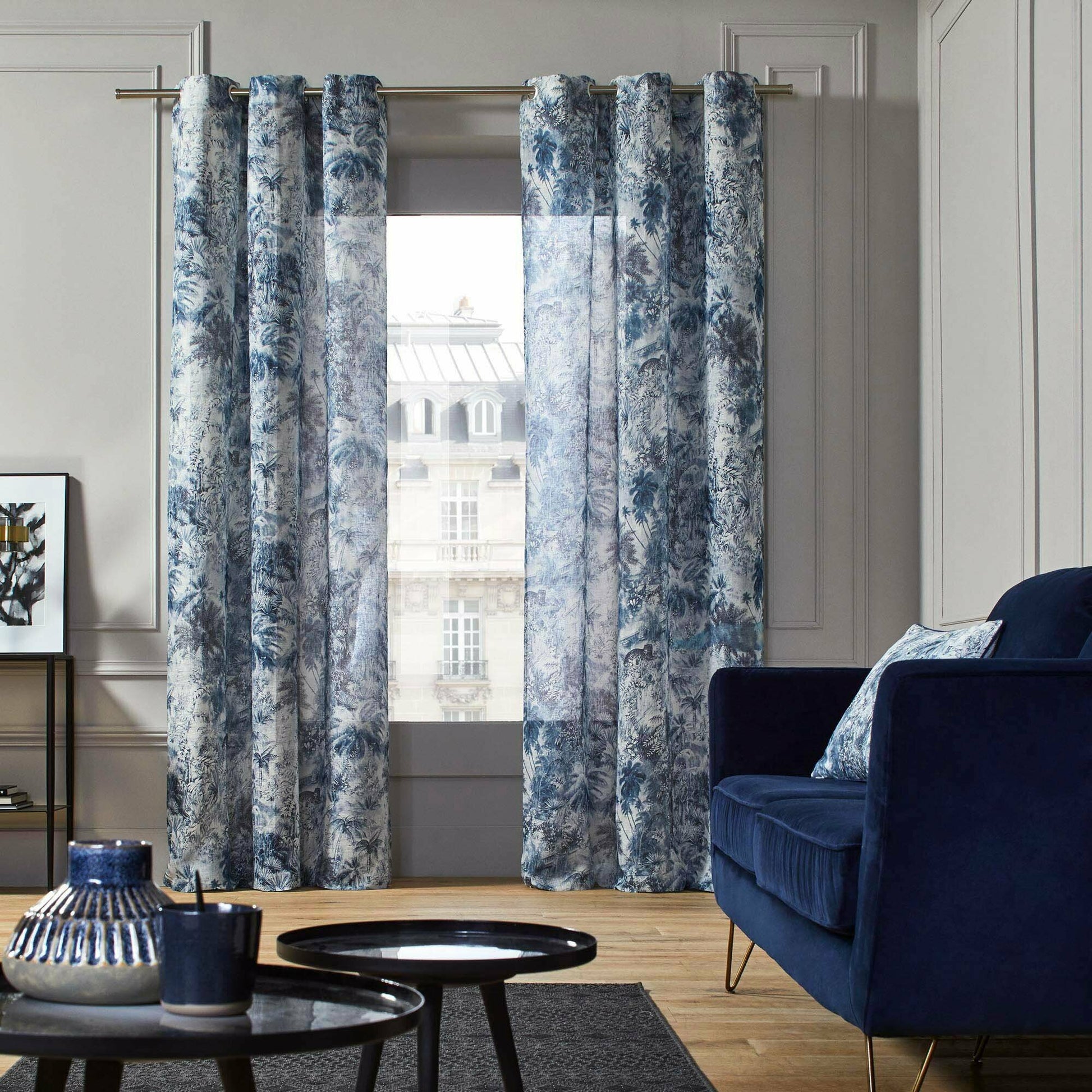 Voilage À Oeillets Kali Blanc Et Bleu - Madura — 211752.jpg