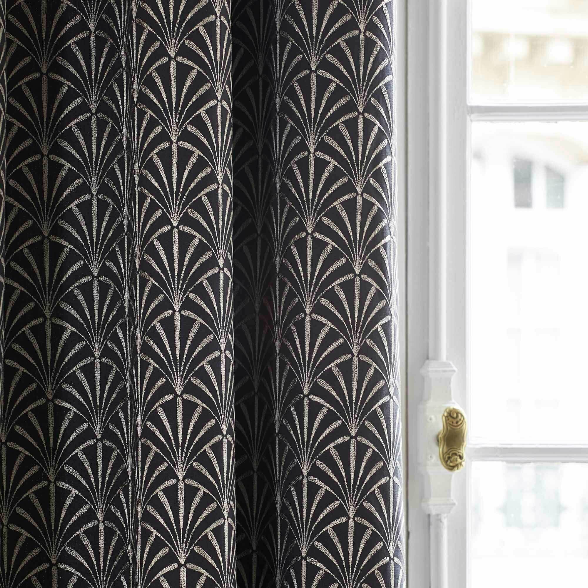Rideau À Oeillets Noirs Doublé Ardeco Noir Et Argent - Madura — 211952.jpg