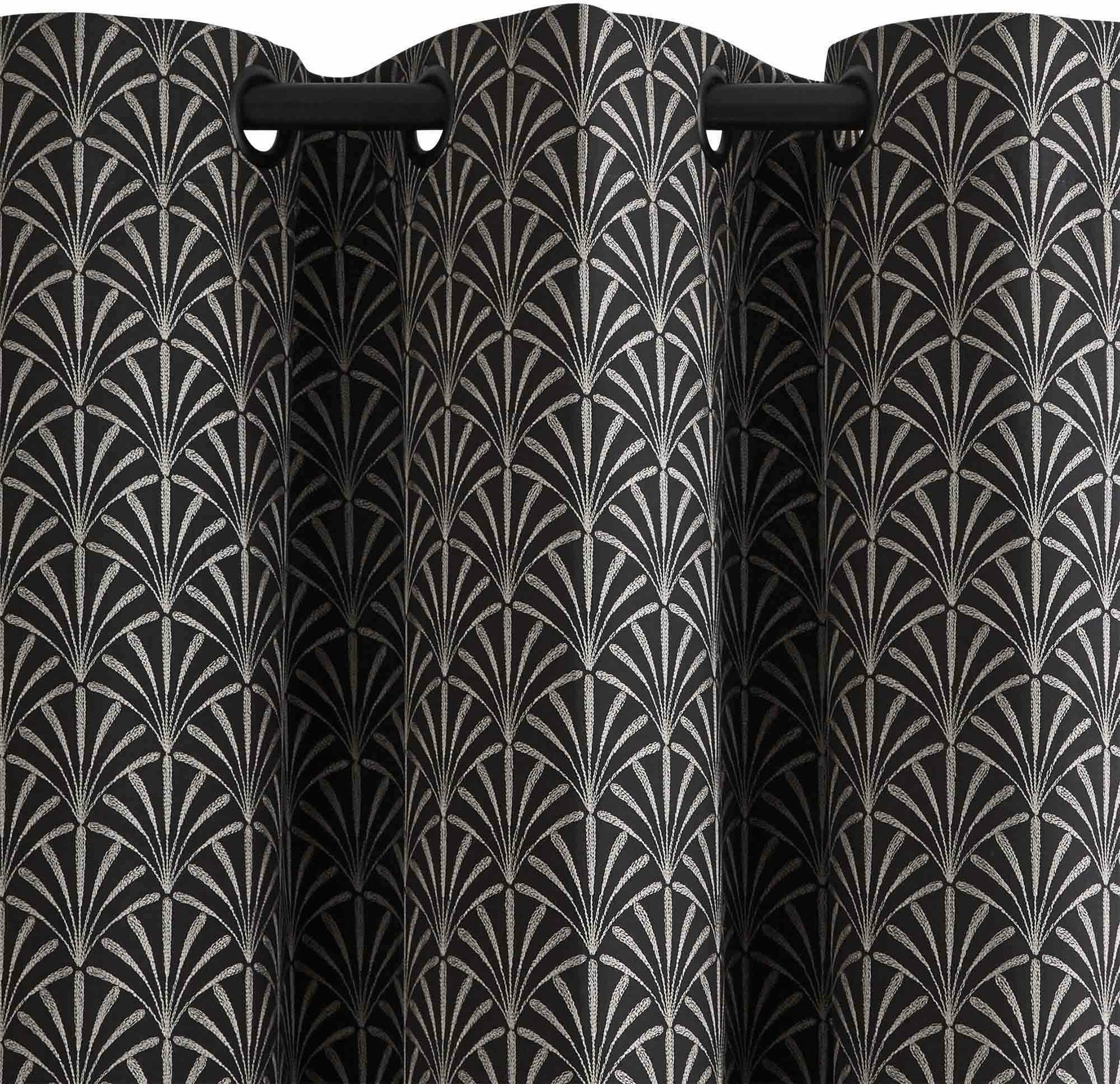 Rideau À Oeillets Noirs Doublé Ardeco Noir Et Argent - Madura — 211955.jpg
