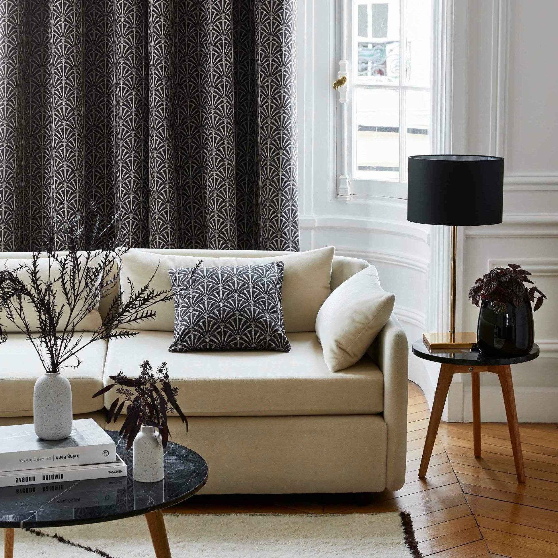 Rideau À Oeillets Noirs Doublé Ardeco Noir Et Argent - Madura — 211957.jpg