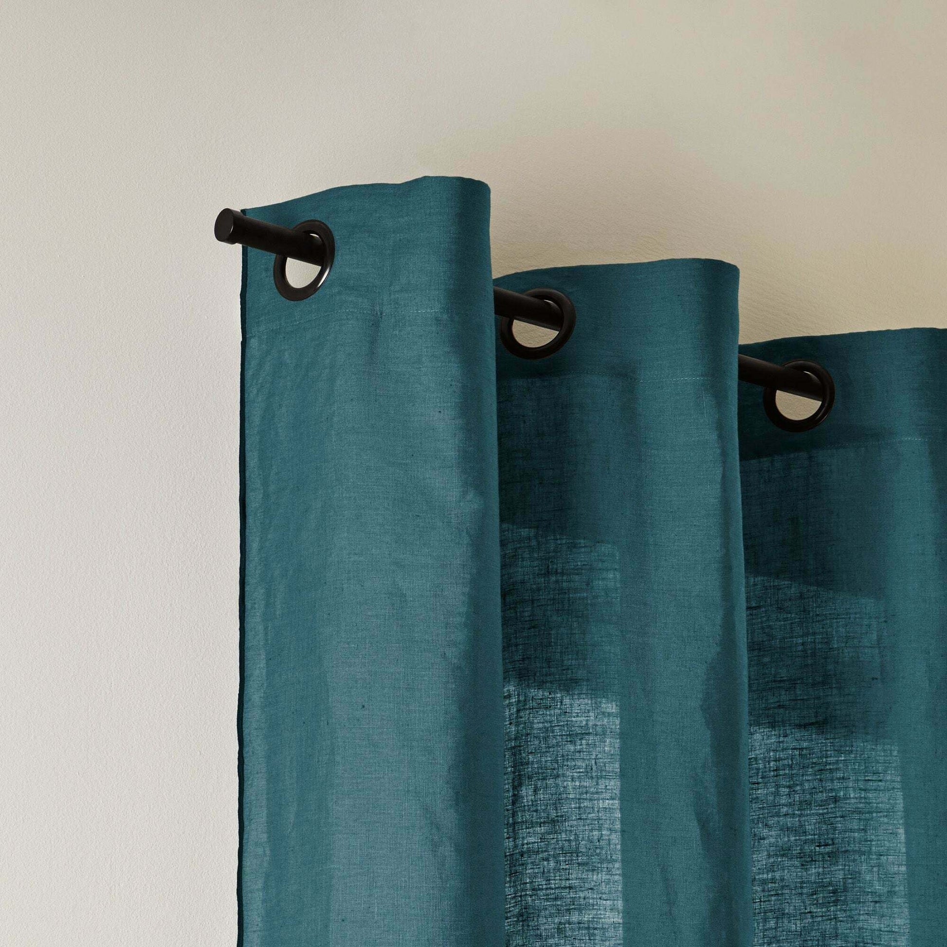 Rideau À Oeillets Noirs Carlina Bleu Vert Et Bourdon Noir - Madura — 212322.jpg
