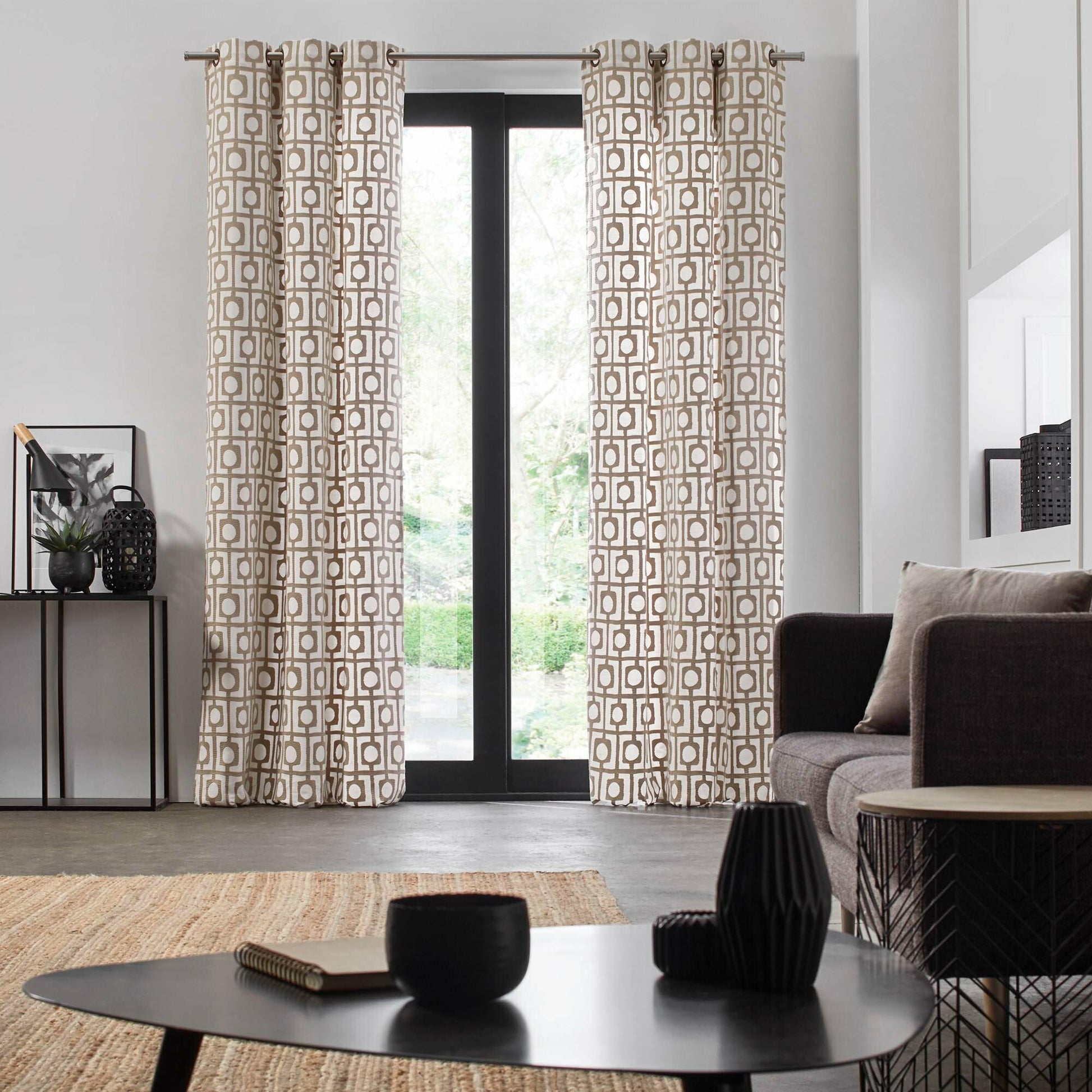 Rideau À Oeillets Abstract Naturel Et Beige - Madura — 212558.jpg